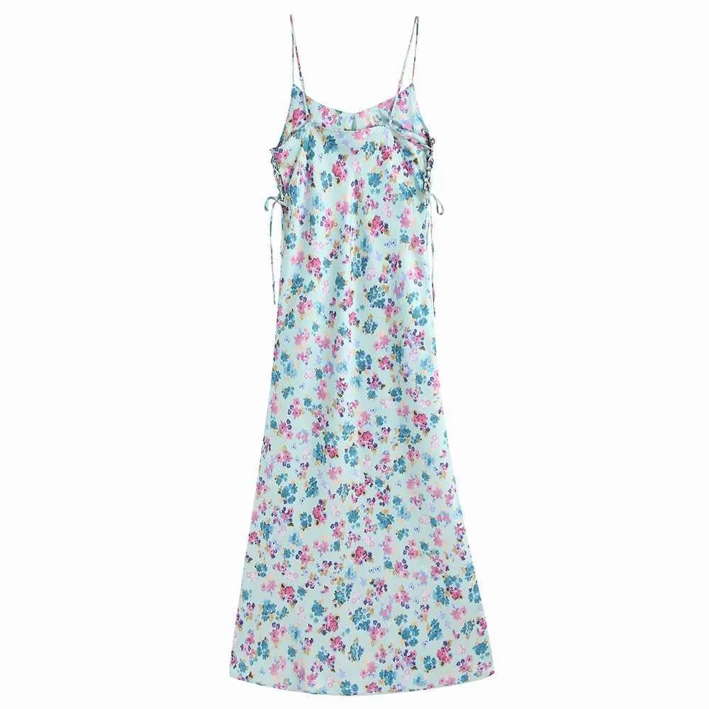 여성 여름 드레스 패션 스파게티 스트랩 플로랄 프린트 MIDI SUNDRESS 210602