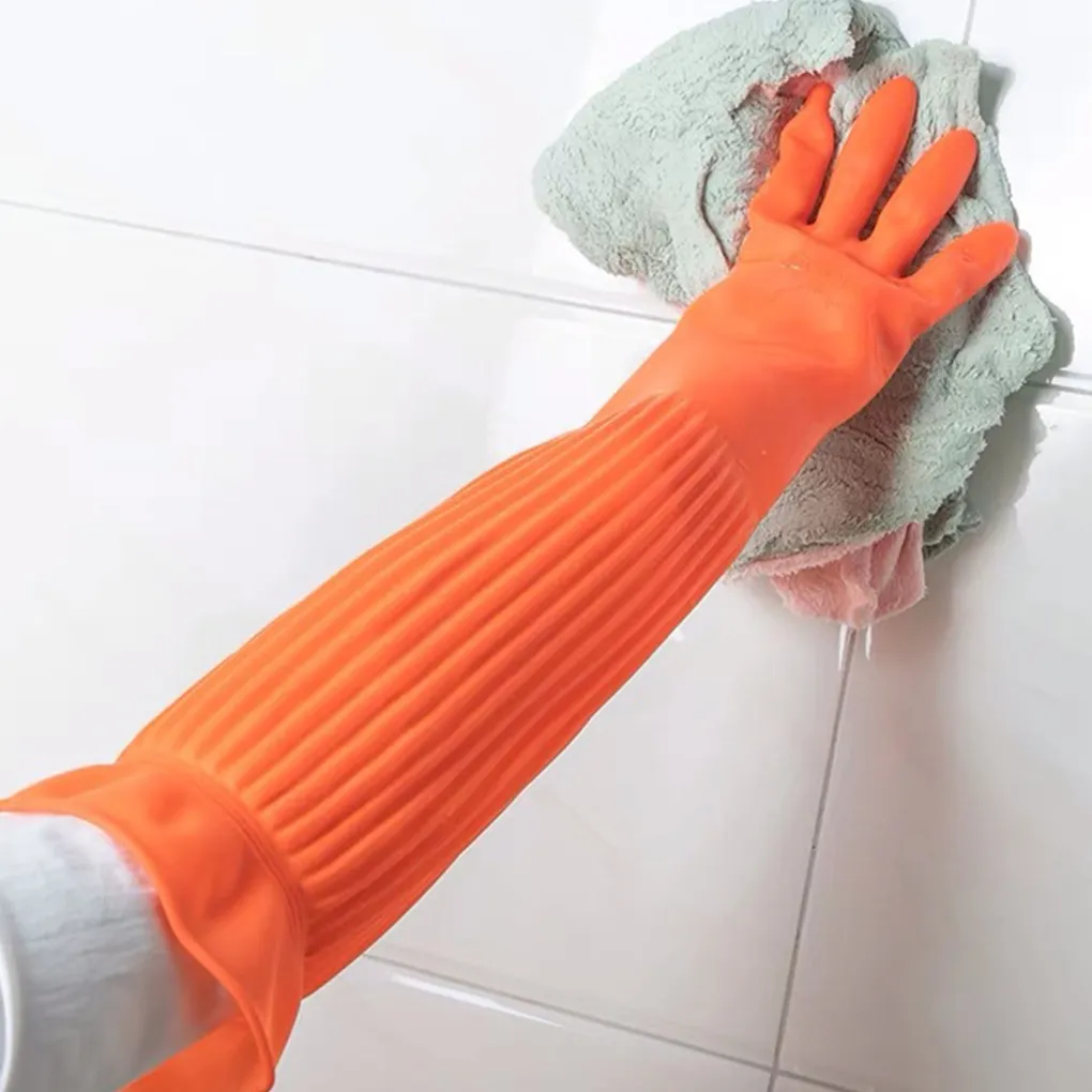 56CM étanche ménage chaud gant de vaisselle eau poussière arrêter nettoyage longs gants en caoutchouc travaux ménagers cuisine outils