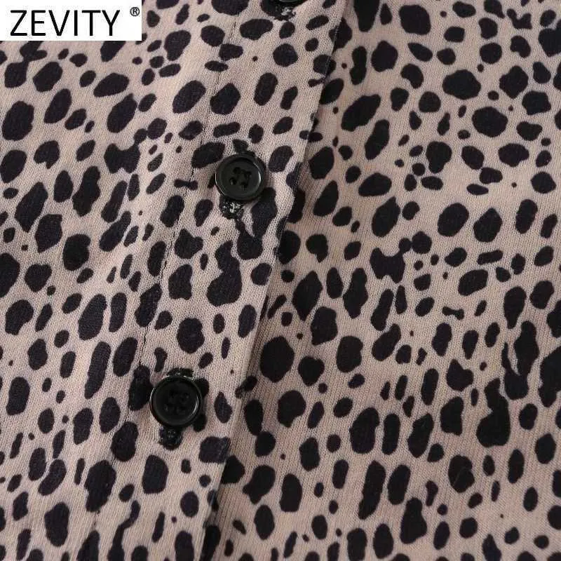 Zevity Women Fashion Leopard Drukuj krótka szczupła bluzka Francuski żeński Podstawowy Krótki Rękaw Dorywczo Koszule Chic Chemise Topy LS9164 210603