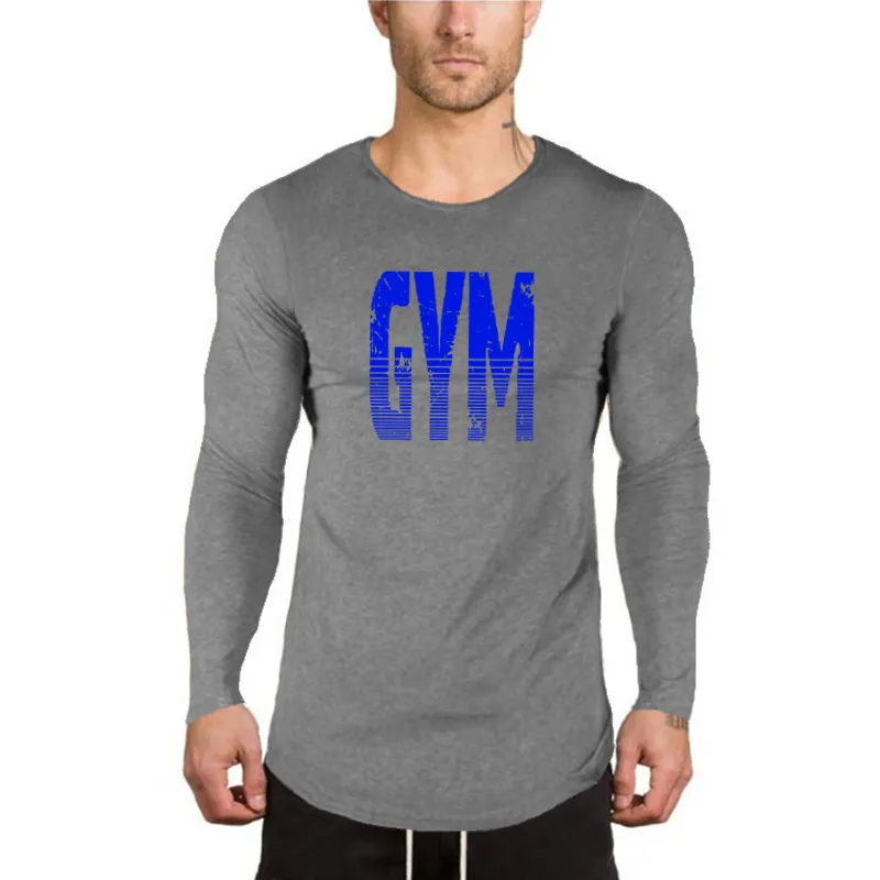 MuscleGuys Classic Gym brief Lange Mouw T-shirt Mannen Merk Kleding Casual Slim Fit Bodybuilding en Fitness Stretch T-shirt 210421