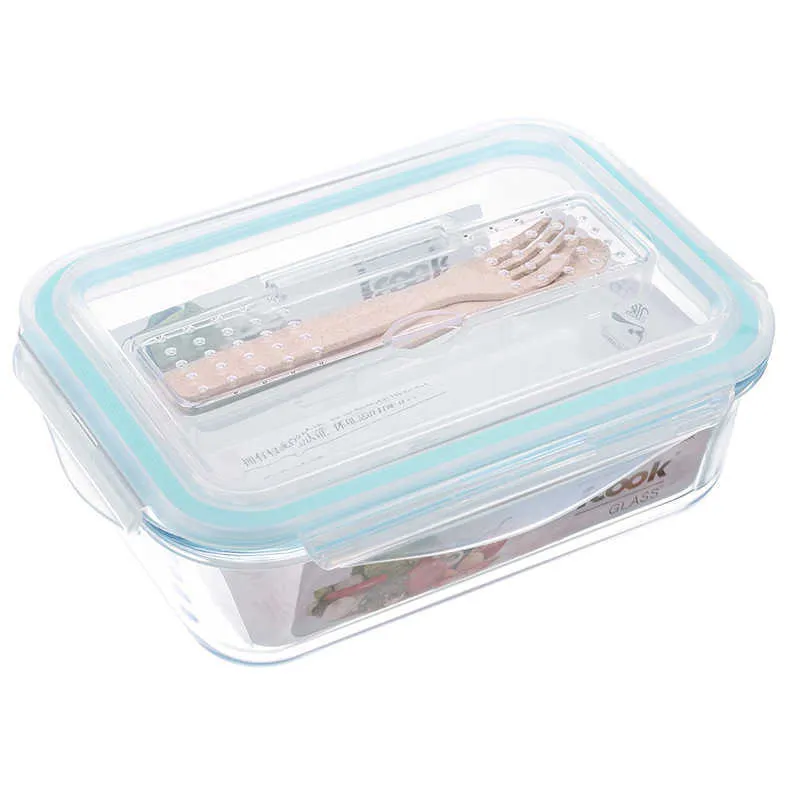 Koreanische Art Lunchbox Glas Mikrowelle Bento Box Food Aufbewahrungsbox Schule Lebensmittelbehälter mit Fächern für Kinder 210925