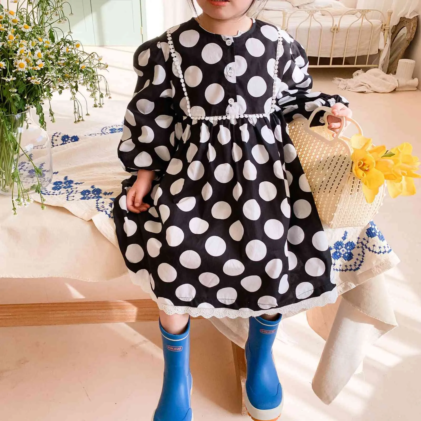 Spring Newborn Baby Girl Dress Clothes Toddler Kids Girls Princess Dot Print Dresses For Infant Children Clothing 1-6Y 210413