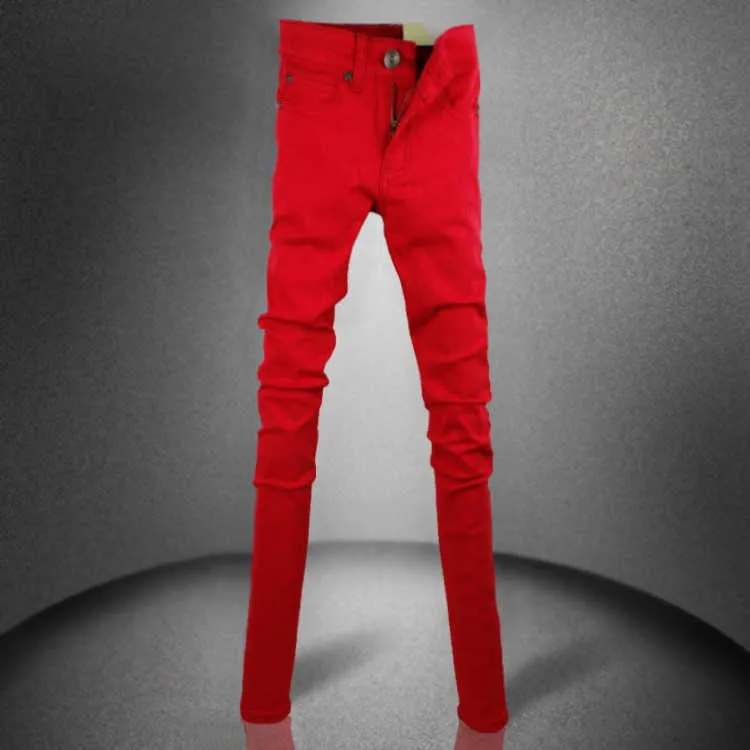 Groothandel 2020 mode lente herfst casual mannen show dunne skinny jeans mannen hip hop hop rood potlood broek elastische voet broek x0621