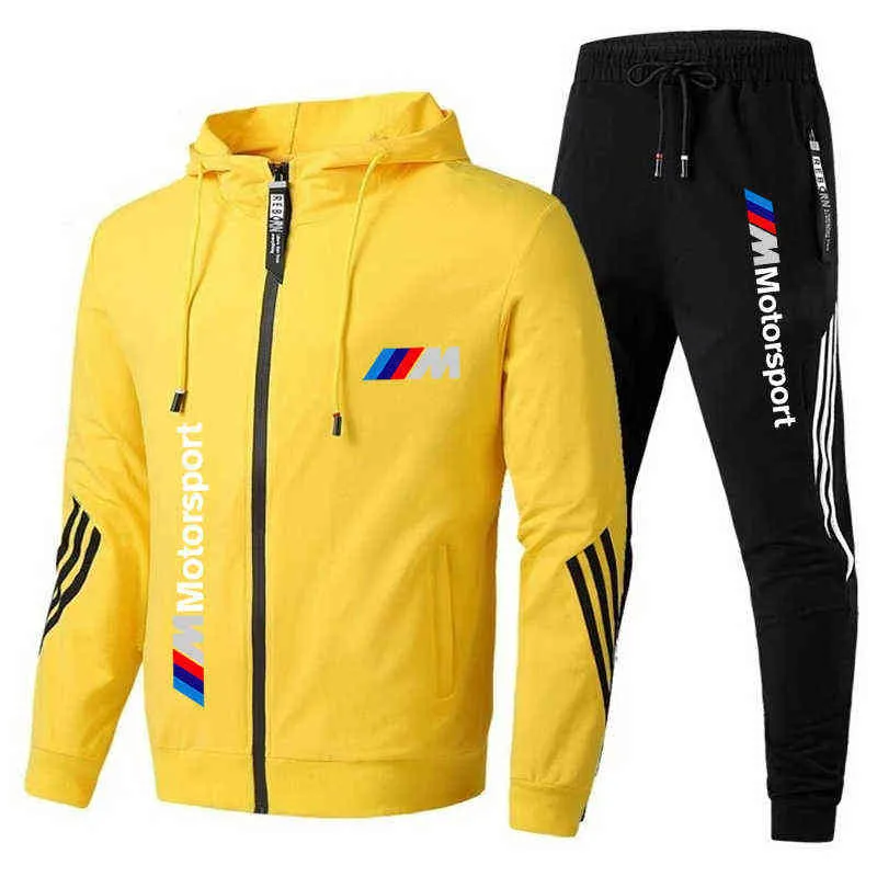 Mannen Nieuwe Casual Pak 2021 Herfst Nieuwe Sportkleding Rits Hoodie + Broek Tweedelige Heren Sportkleding Sport pak G1217