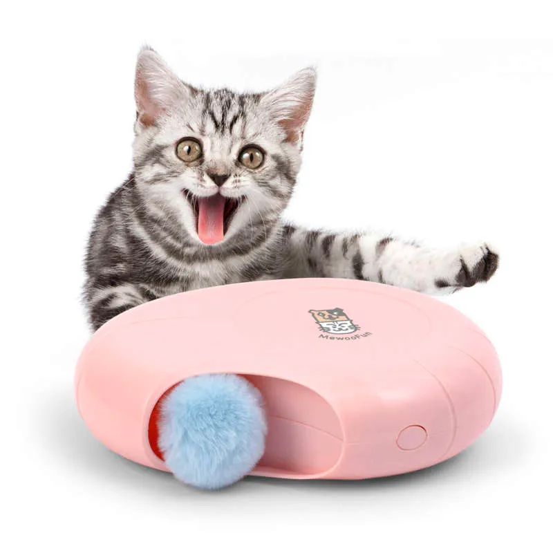 Mewoofun Cat Smart Teasing Stick Giocattolo elettrico Gioco pazzo Forma di conchiglia Gatto che cattura Mouse Automatico Pink Pet Self Play Toys 210929