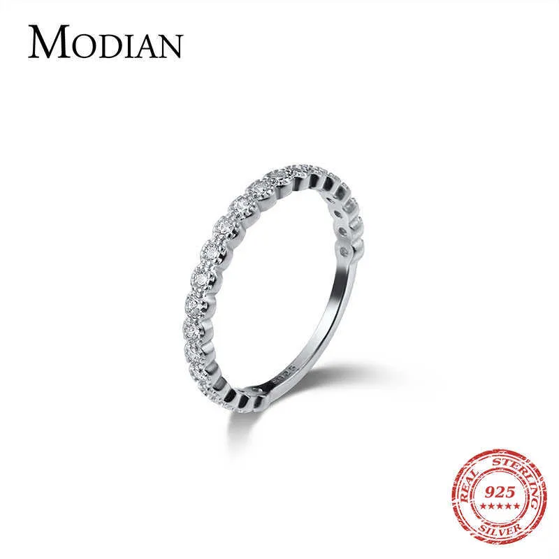 Modian High Quality 925 Sterling Srebrny świetlisty cyrkon Prosty stosy w stosy ślubne pierścionki zaręczynowe dla kobiet biżury bijoux 2241B