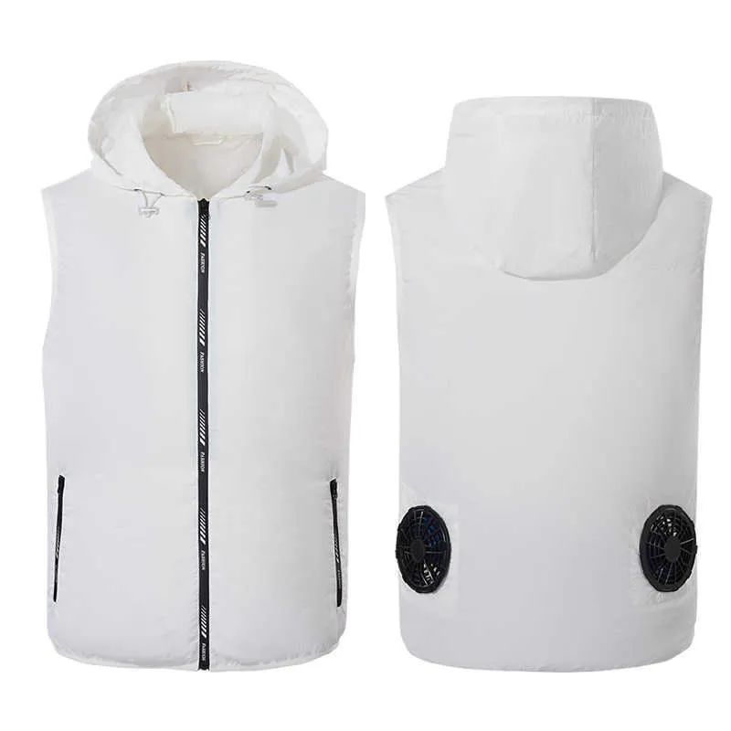 Sommarfläkt utrustade kläder UV-resistent kylväst för män 5V USB-driven luftkonditionerad kappa ärmlös 210925