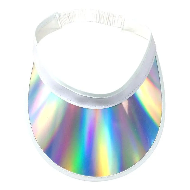 Sombreros de ala tacaño Mujeres Mujeres de verano Holograma metálico Metálico Coloreado Sol curvado Solón elástico Strap de espalda Hip Hop vacío T286i