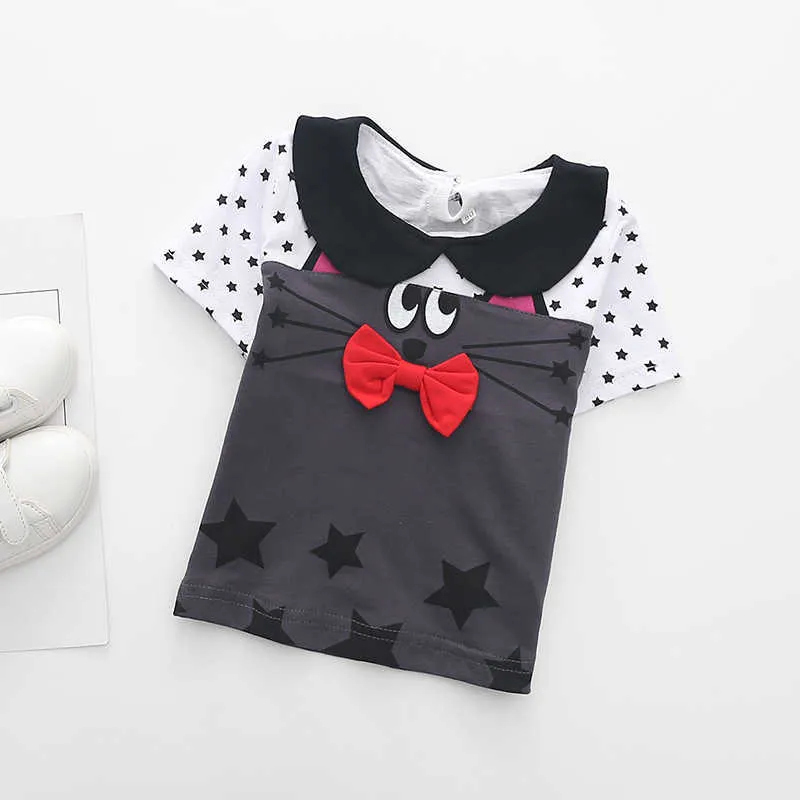 LOVE DD&MM Girls T-shirts Summer Princess Leopard Boys Girls Cartoon Cat Comfortable Cotton Short-sleeved T-shirt Clothes 210715