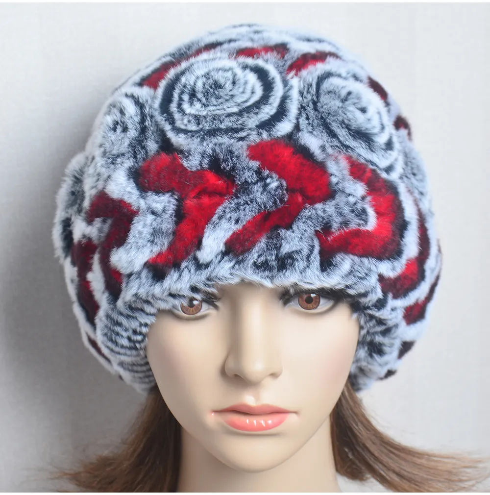 Winter Pelz Hüte Frauen Natürliche Rex Kaninchen Kappe Russische Weibliche Kopfbedeckungen Warme Mützen Caps Pelz Stricken Gehörschutz