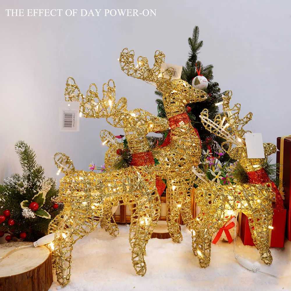 クリスマス鹿カート飾りミニトナカイエルクデスクトップ錬鉄製ゴールデンスレイテーブルフィギュアS 211018