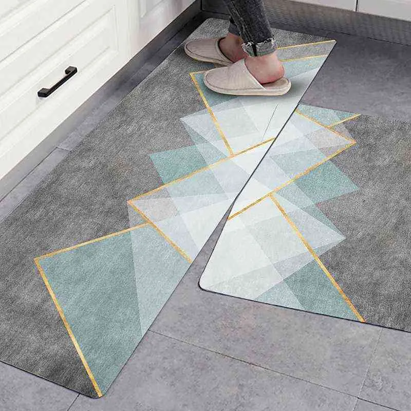 Anti-slip Long Kitchen Mat Modern Geometric Absorbent Bath Carpet Bedroom Living Room Floor Area Rug Entrance Doormat Prayer Pad 211109