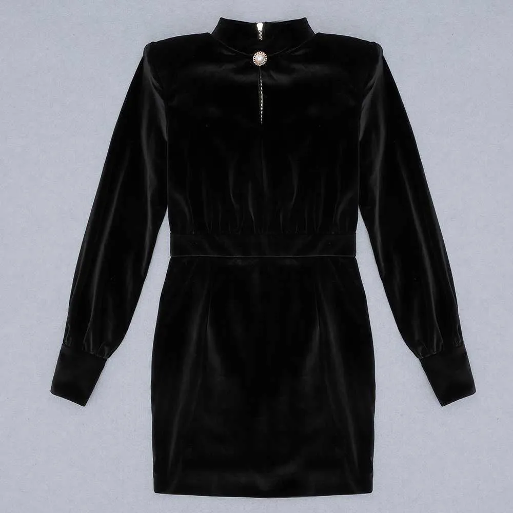 Ocstrade Pist Uzun Kollu Bodycon Elbise Gelenler Kadınlar Sonbahar Sashes Siyah Kulübü Gece Parti ES 210527
