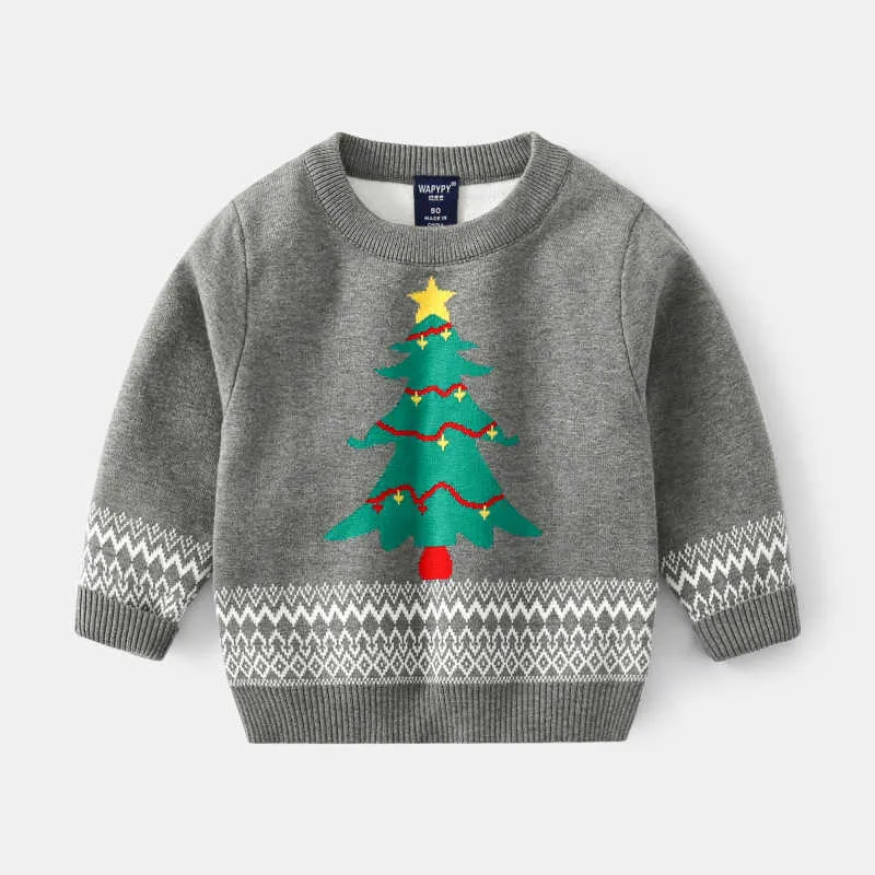 Autumn Winter Cartoon Christmas Tree/Dinosaurs/Striped Boys Sweater Long Sleeve Knitted Top Children Knitwear Y1024