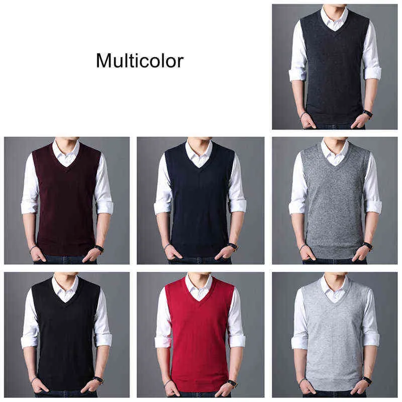 COODRONY Sweater Men Autumn Winter Warm Cashmere Woolen Mens Sweaters Classic Pure Color V-Neck Sleeveless Vest Pull Homme 91020 211120