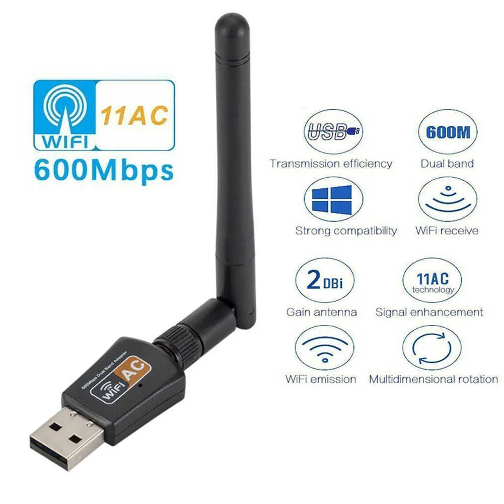 듀얼 밴드 600m 2.4 / 5.8 GHz WiFi 수신기 USB 네트워크 카드 어댑터 안테나 2.4G 5G