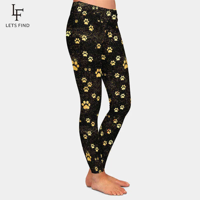 Marques Mode Taille Haute Femmes Leggings Noirs Modèle De Patte De Chien Casual Lait Soie Vente 210925