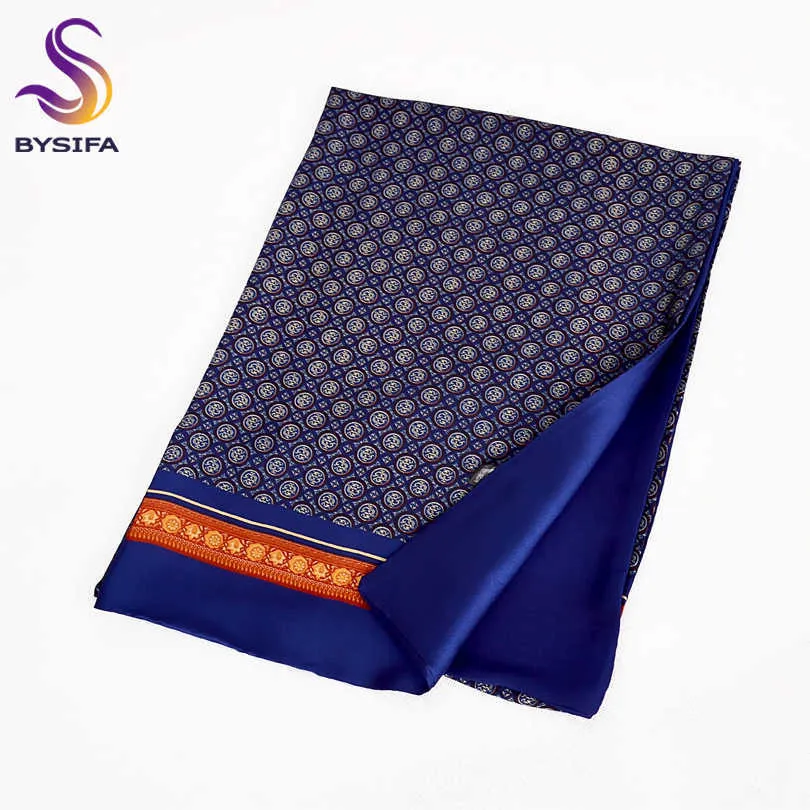 BYSIFA marque hommes foulards automne hiver mode mâle chaud bleu marine longue écharpe en soie Cravat haute qualité 170 30 cm 211013253 V