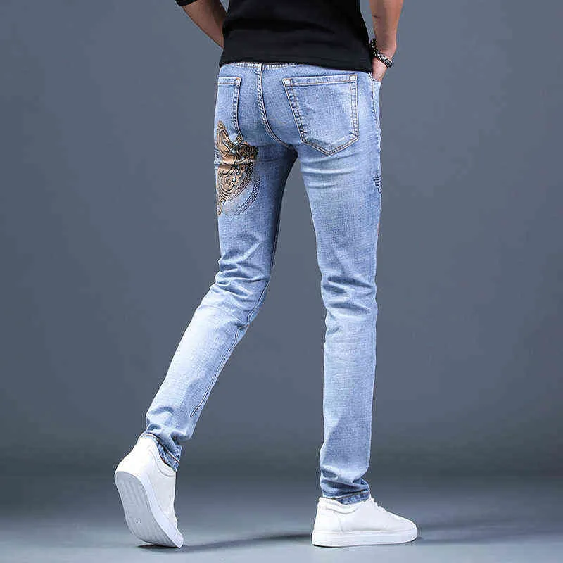 Pantaloni in denim con stampa alla moda da uomo, jeans casual lavati slim fit, jeans in denim elastico di alta qualità, must della moda ragazzi giovani; 211120