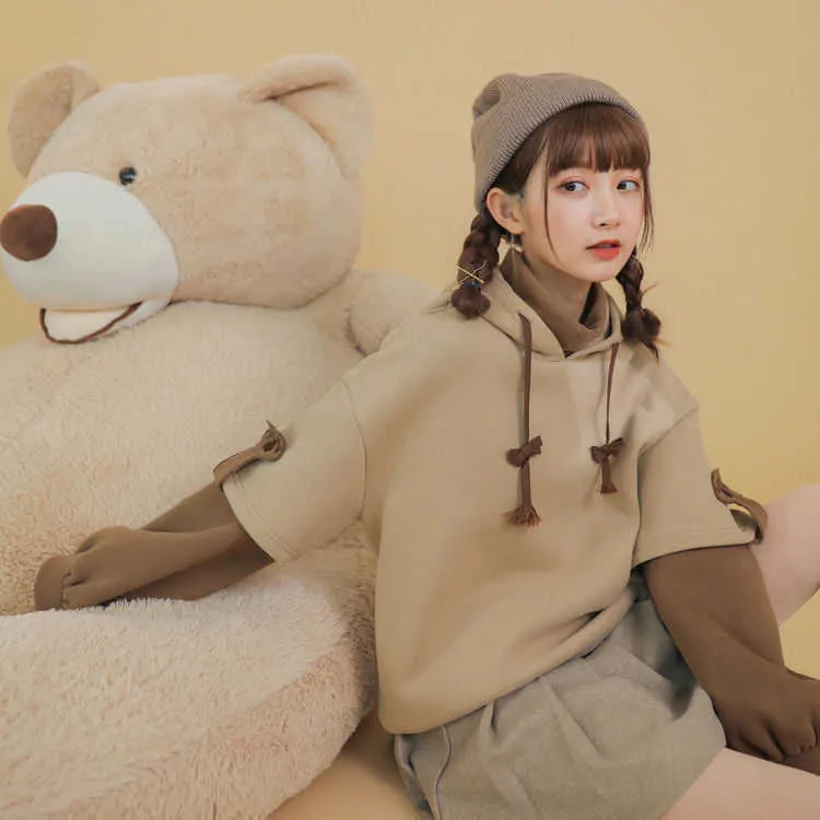 Harajuku esthétique ours anime sweat à capuche femmes coréen kawaii ras du cou à manches longues surdimensionné streetwear kpop Y2K vêtements d'hiver hauts 211013