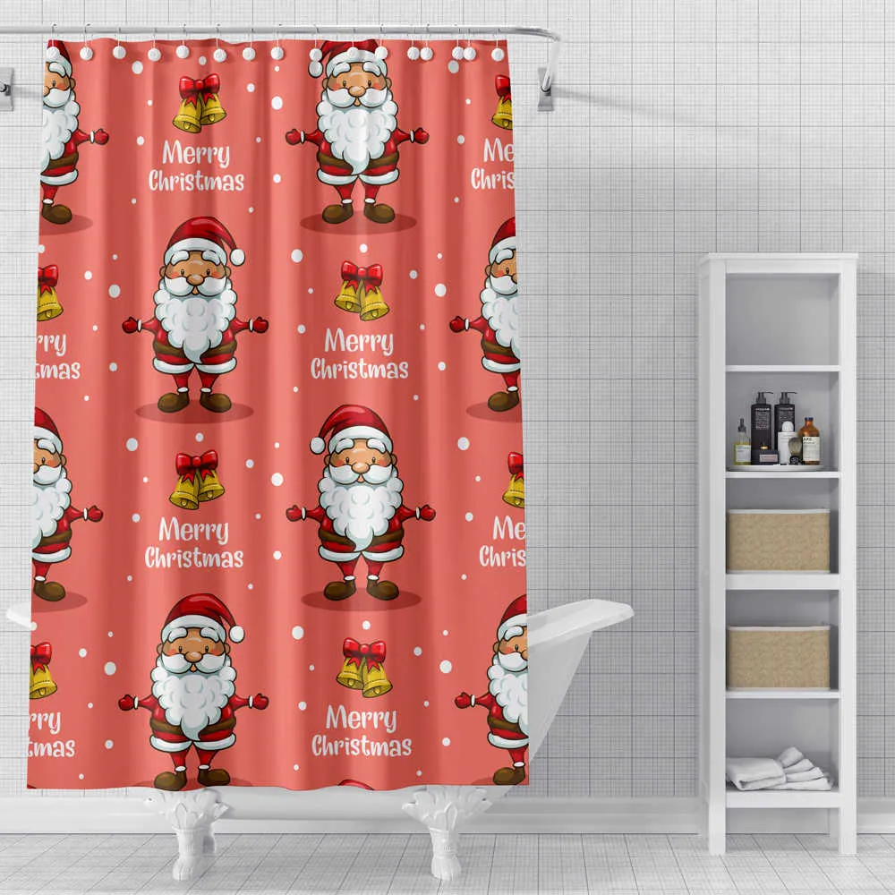 Merry Christmas Shower Curtains Santa Claus Bathroom Fabric Waterproof Polyester Xmas with Hooks 210915