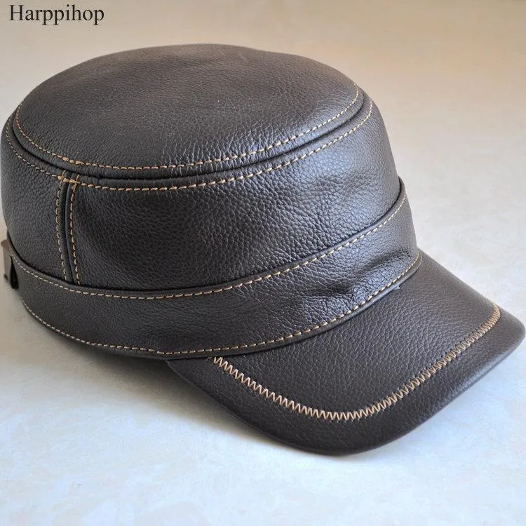 Oryginalny skórzany baseball golf sportowy kapelusz męskiej marki armii armii wojskowe czapki z klapką ucha Brązowy czarny szeroki Brim266f