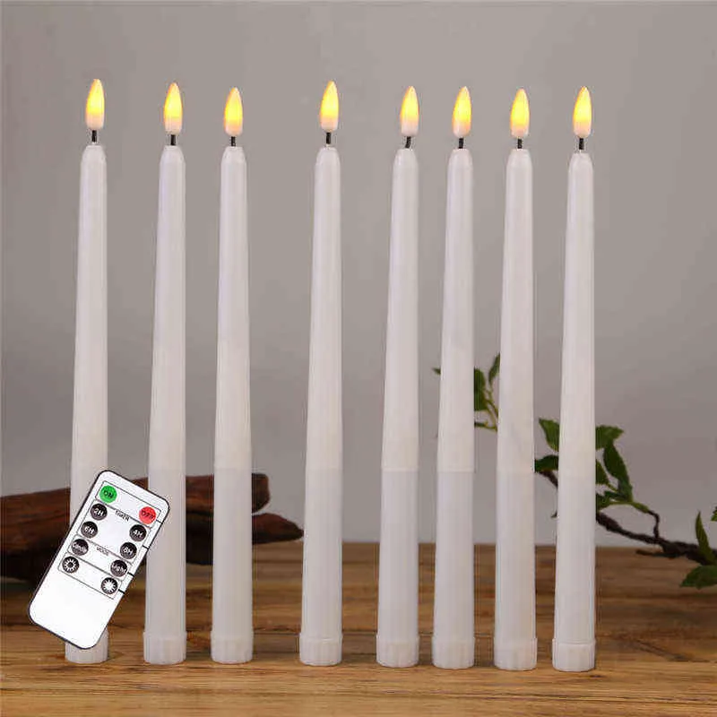 de 8 bougies coniques LED sans flamme, blanc chaud, ampoule scintillante réaliste, fonctionnant sur piles, 28 cm, ivoire, bougies LED H12230d