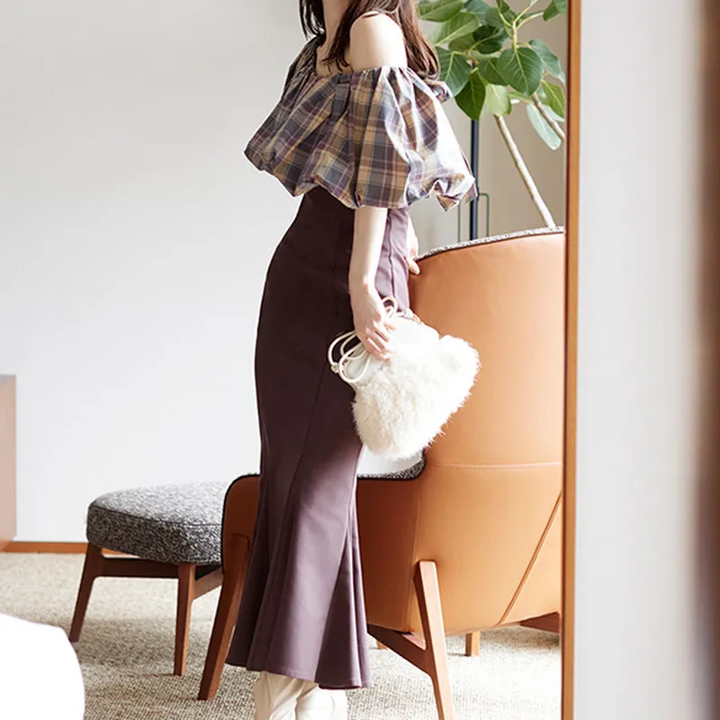 Tempérament élégant trompette jupes pour femmes mode taille haute mince jupe longue automne solide tout match japon style Mujer Faldas 220221