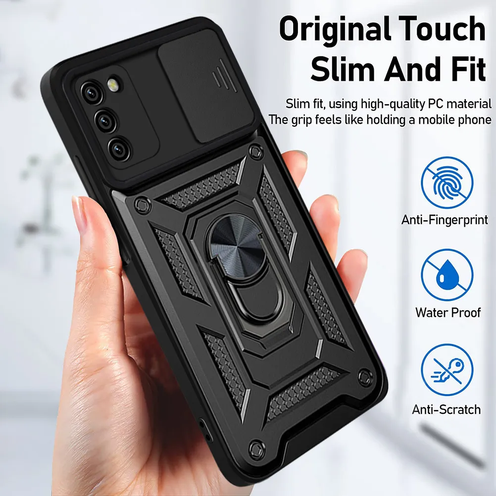 Armor Shockproof Cases For Samsung Galaxy A03s A037F A035F A03 Core Sliding Window Camera Lens Protective Ring Stand Back Cover