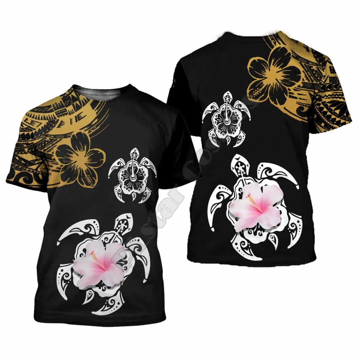 Incredibile tatuaggio della tartaruga marina polinesianaHibiscus Harajuku Fashion 3D stampato maniche corte T-shirt uomo / donna magliette top 210707