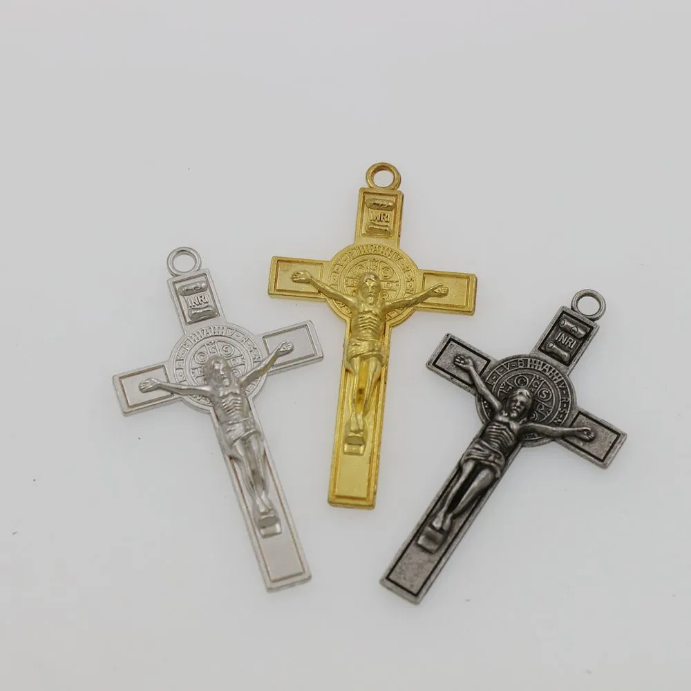 20 pz cattolicesimo benedetto medaglia croce charms crocifisso pendente fatto a mano argento antico oro nero pendenti risultati dei gioielli compon262t