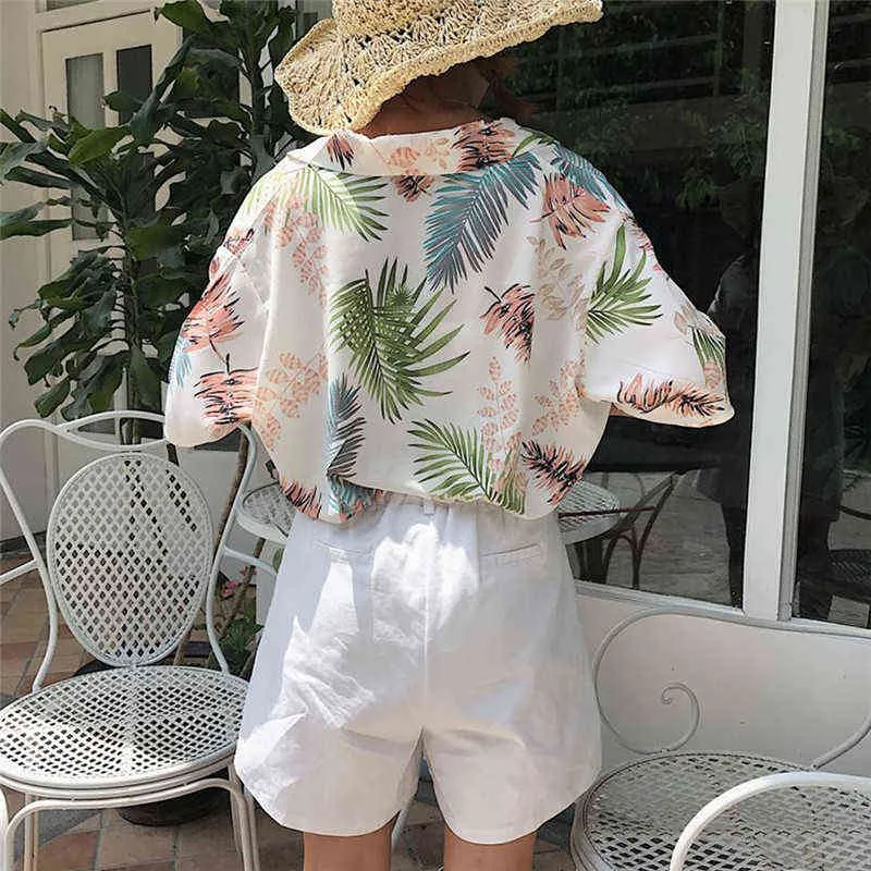 2020 femmes en mousseline de soie haut décontracté taille unique Blouses femme mode hawaïenne florale à manches courtes chemises dames été haut ample H1230