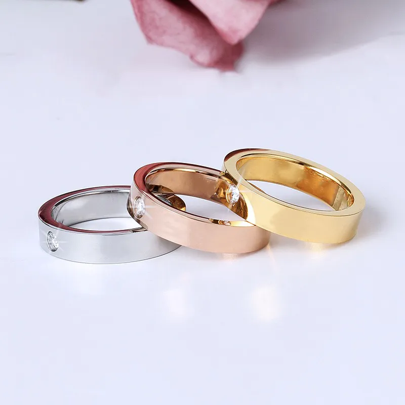 Anello da amore in acciaio al titanio da 4 mm, design di alta qualità, coppia di anelli in oro rosa, gioielli di moda, confezione originale 229F