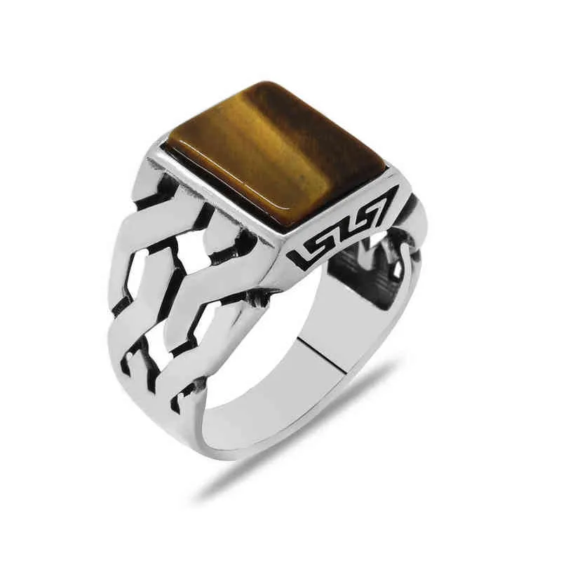 925 Sterling Silver Ring voor mannen Tiger Stone Sieraden Fashion Vintage Gift Onyx AQEQ MENS Ringen All SIATE 211217257X