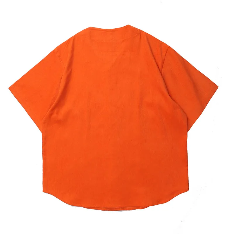 Men's T- shirt Corduroy Spliced Embroidered Baseball Short Sleeve Shirts V Neck Oversize Casual Summer Tees