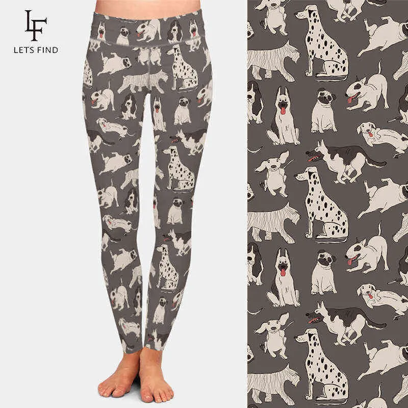 LetsFind super macio leite impressão de seda bonito cães design plus tamanho leggings moda cintura alta fitness mulheres elásticas 210925