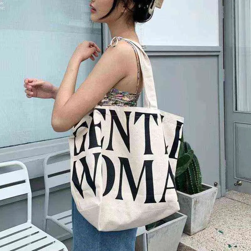 Shopping Bags Ladies Fashion Art Retro Canvas Large Capacity Eco Friendly Shoulder Tote Bag Letter Print Travel Beach Hand Purses 220309