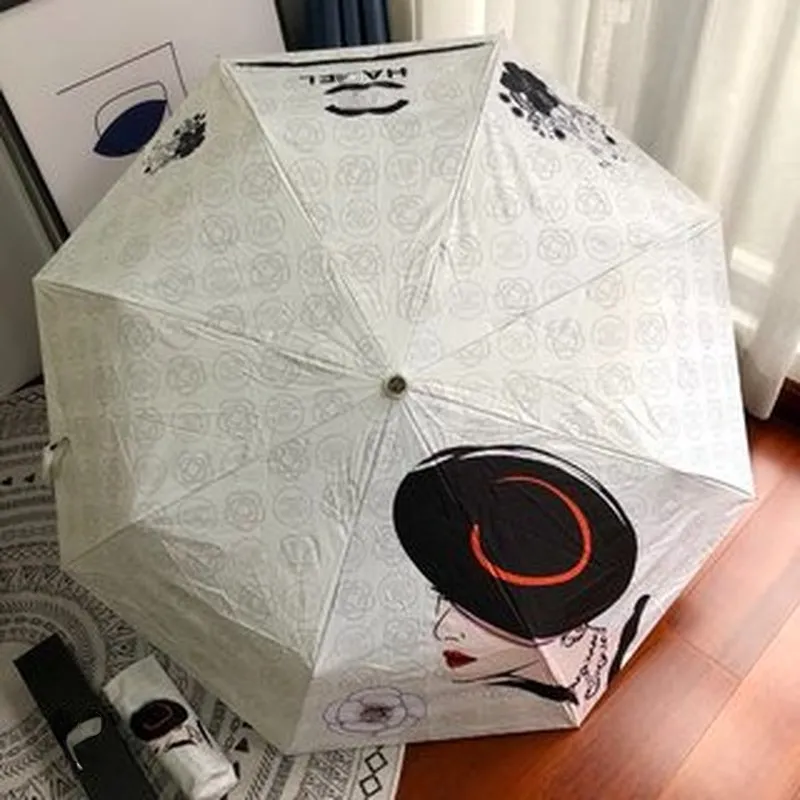 最新の豪華な傘が印刷された完全に自動折りたたみ日光浴uv傘サンシェード傘