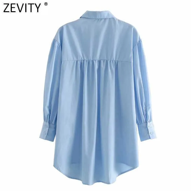 Zevity Women Fashion Solid Färg Långtröjor Ladies Lantern Sleeve Tillbaka Platser Blusar Chic Roupas Femininas Chemise Toppar LS7364 210603