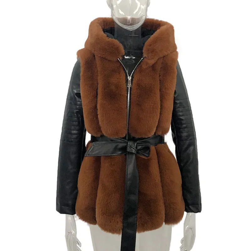 Chaud hiver femmes épais chaud veste à glissière manteau avec ceinture fausse fourrure col en cuir veste matelassée dames Parkas
