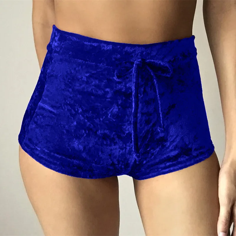 Sibybo-Sexy-Velvet-Women-Shorts--6-Colors-New-Fashion-High-Waist-Lace-Up-shorts-Autumn