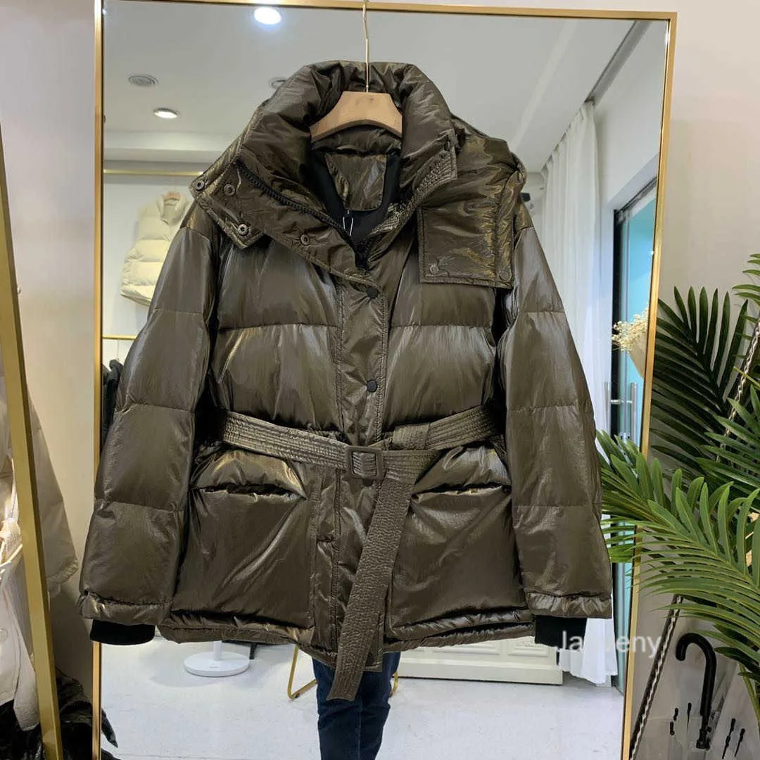 Junveny brilhante brilhante jaqueta jaqueta mulheres inverno 90% branco pato casaco feminino soprador parkas com capuz impermeável neve outwear 211013