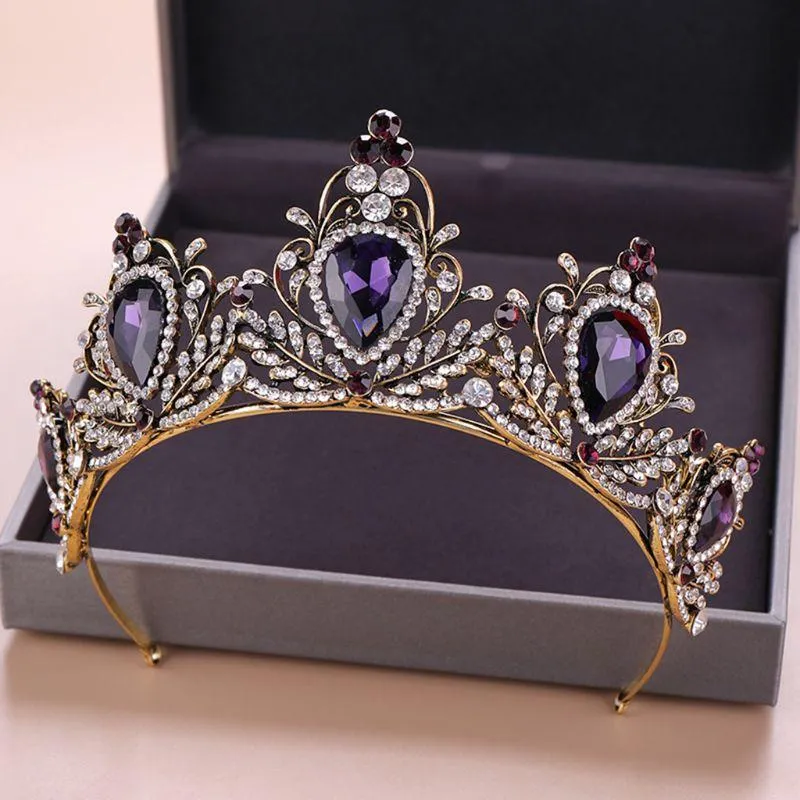 Barrettes à cheveux Barrettes violet Vintage couronne mariée mariage diadème de mariée bandeau cerceau strass pierre luxe charmes bijoux Glow F2722
