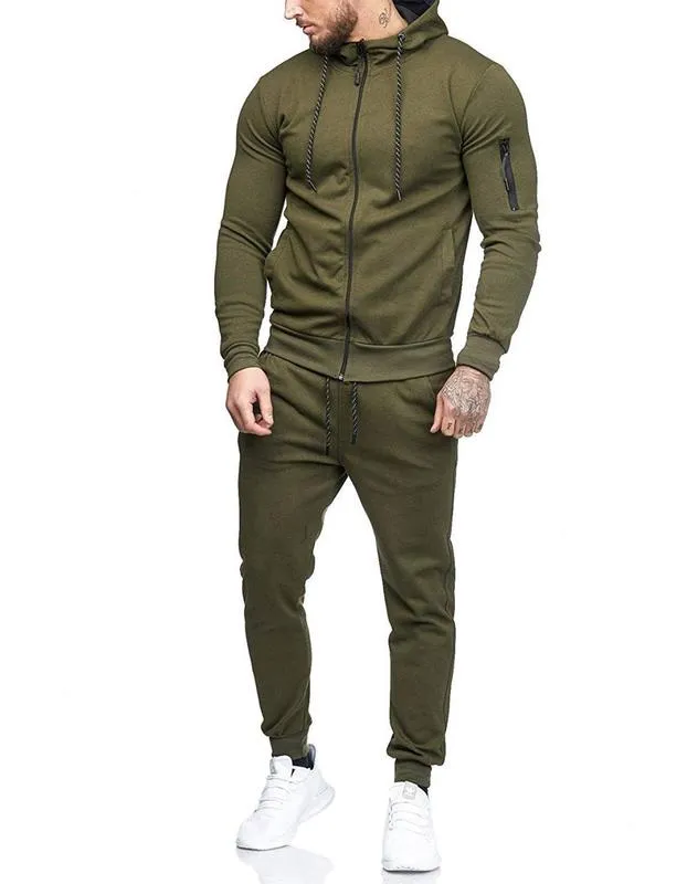 Mens Otum Kış Spor Kapüşonlu Trendler Solid Fitness Fermuar Hoodies Sweatpants Erkek İnce Sıradan Moda Takipleri 220215