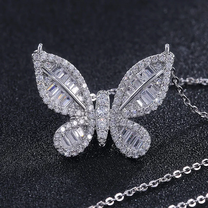 INS Simple Style Women Necklace Charm Butterfly Zirconia Pendant Outdoor Travel Sweet Girl Necklaces Solid Color Brass Rhinestone 231S