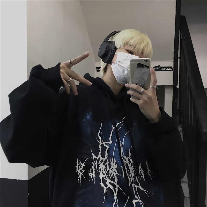 Gothic Women Bluza Harajuku Luźne Topy Punk Odzież Duży Rozmiar Hip Hop Streetwear Zima Uzzang Z Kapturem 210803