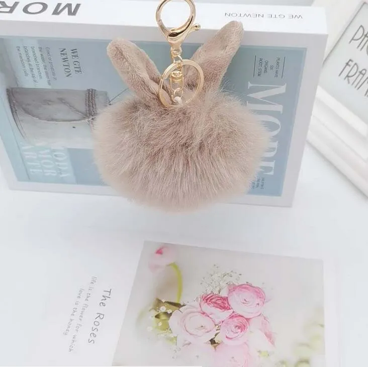 Porte-clés en fourrure de renard et oreilles de lapin, en peluche artificielle, pour sac, pendentif 234l, à la mode, 2021