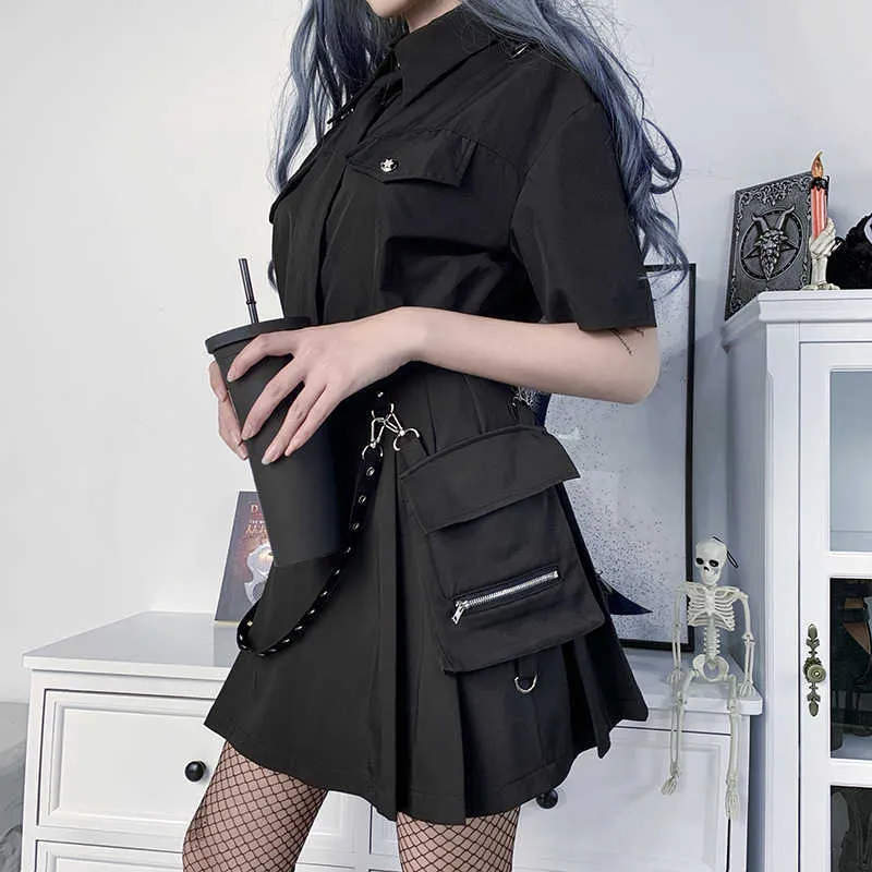 Harajuku Punk Gothic Black High Waist Spódnica Sexy Patchwork Bandaż Mini Kobieta Streetwear 210621