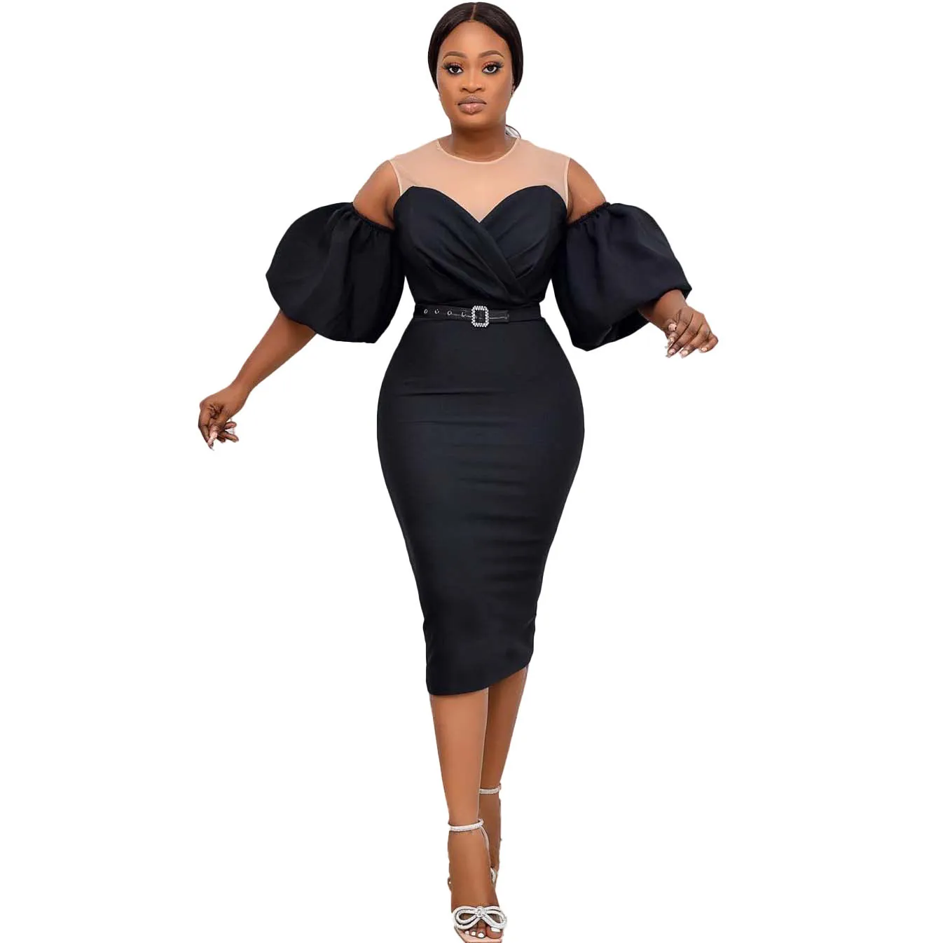 Women Summer Dress Black Sexy Bodycon Dress Puff Sleeves African Woman Plus Size Elegant Prom Wedding Evening Party Dress 210422