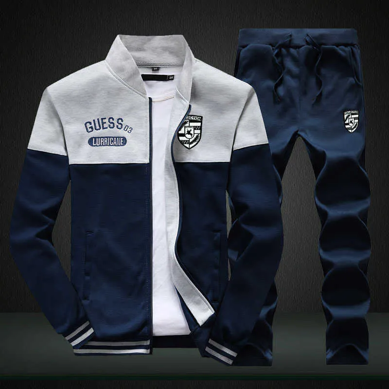 Chuqing Spring and Autumn Sweater Mäns Sports Suit Baseball Collar Långärmad Mäns Slitage X0610
